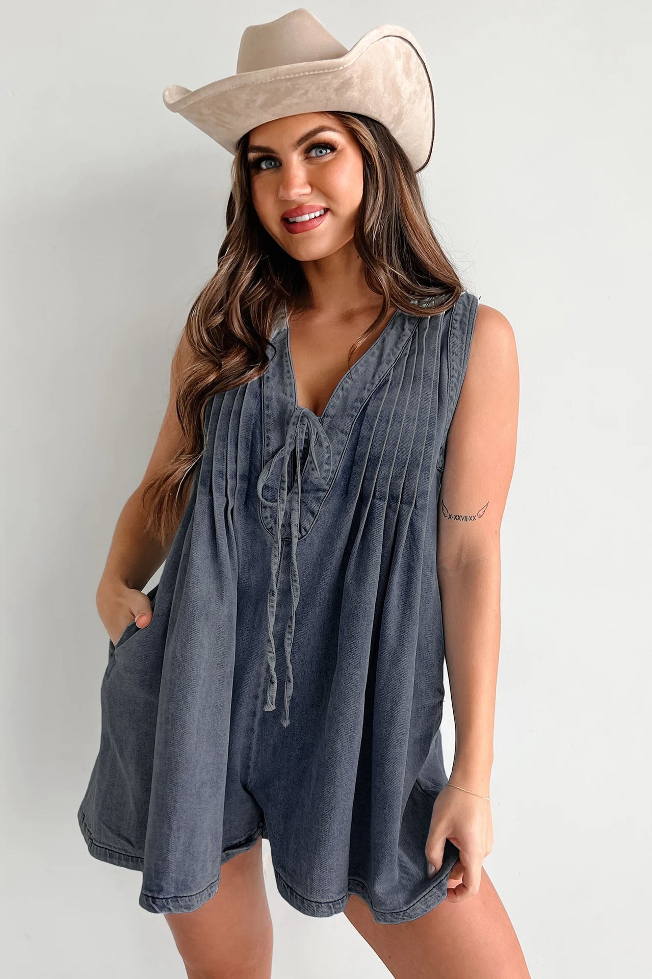 Élina – Combi-short en Jean Sans Manches