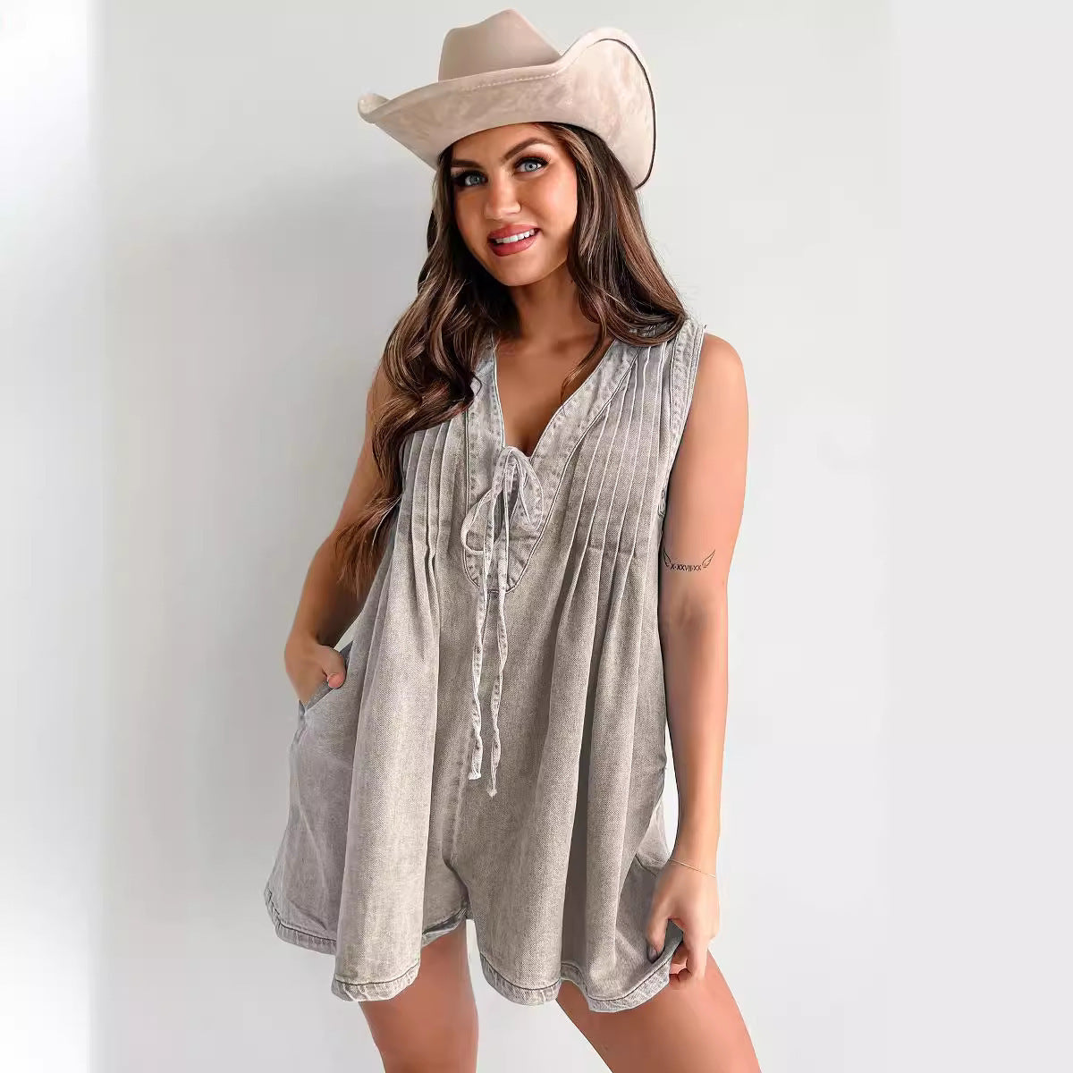 Élina – Combi-short en Jean Sans Manches