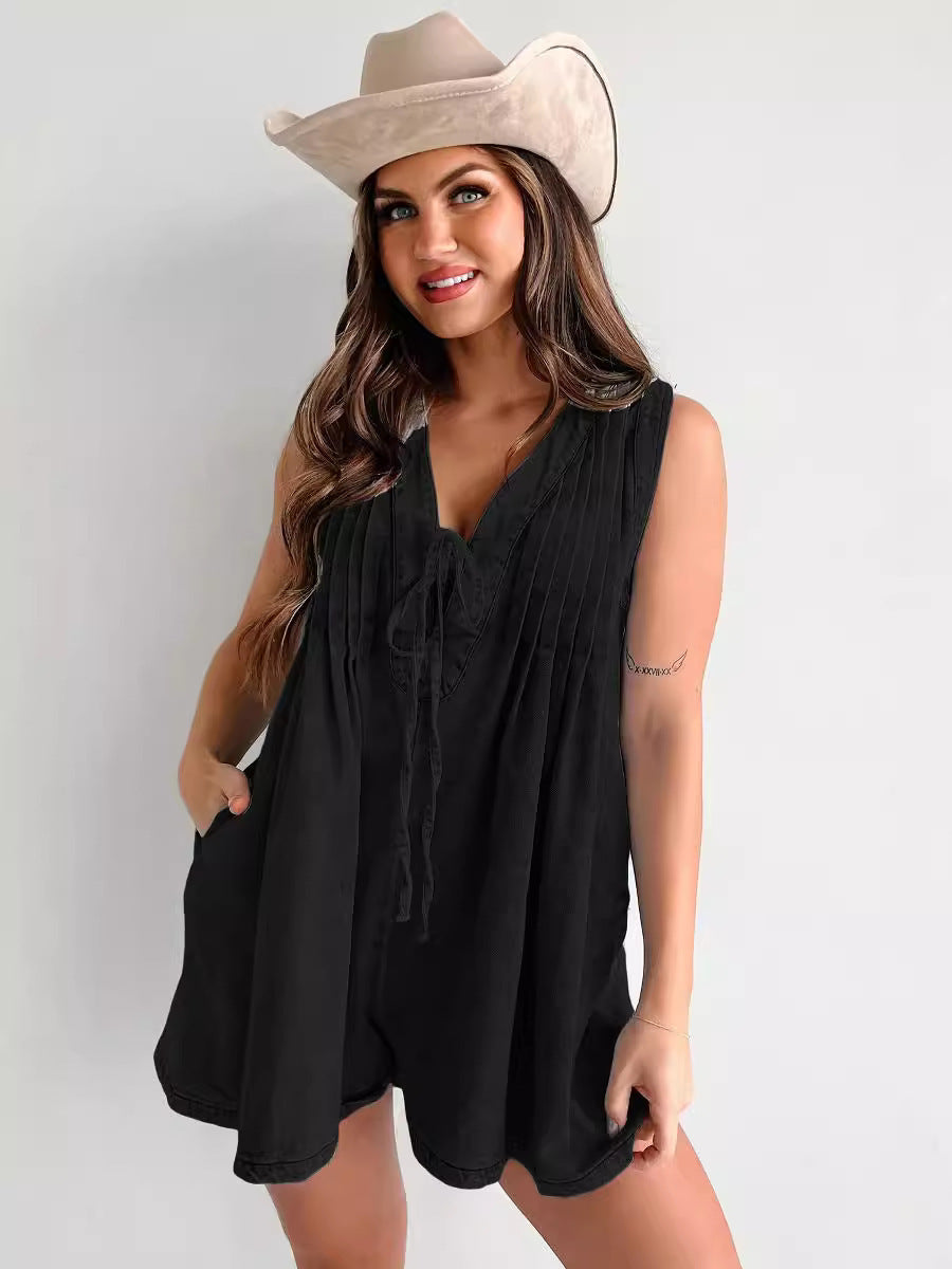 Élina – Combi-short en Jean Sans Manches