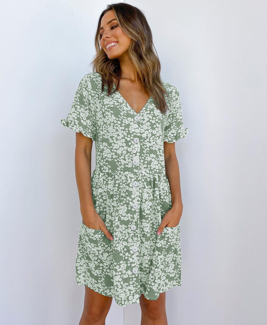 Dalia – Robe Courte à Pois et Manches Volantes