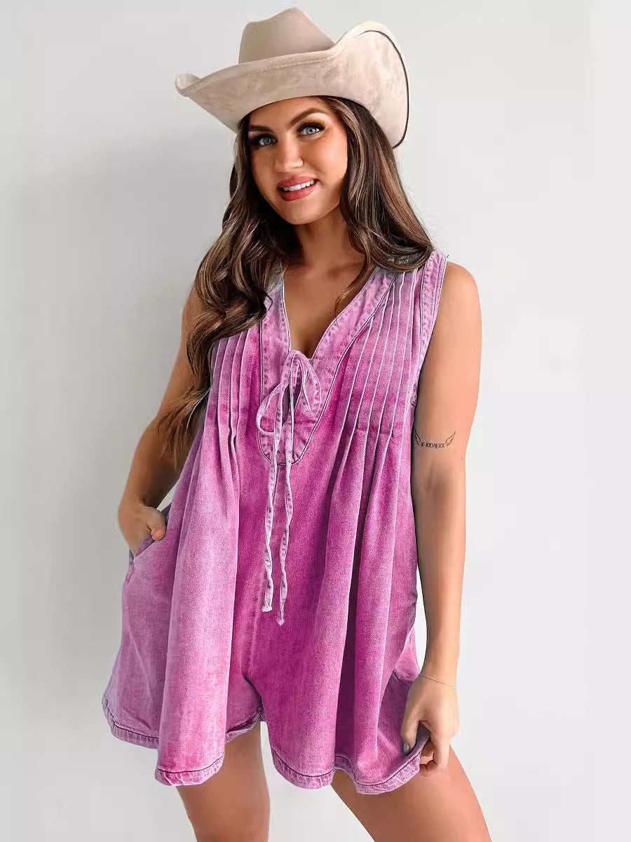 Élina – Combi-short en Jean Sans Manches