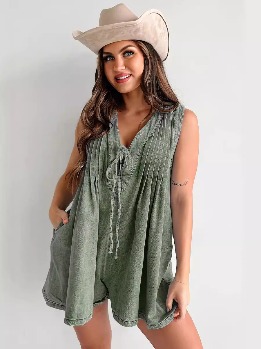 Élina – Combi-short en Jean Sans Manches