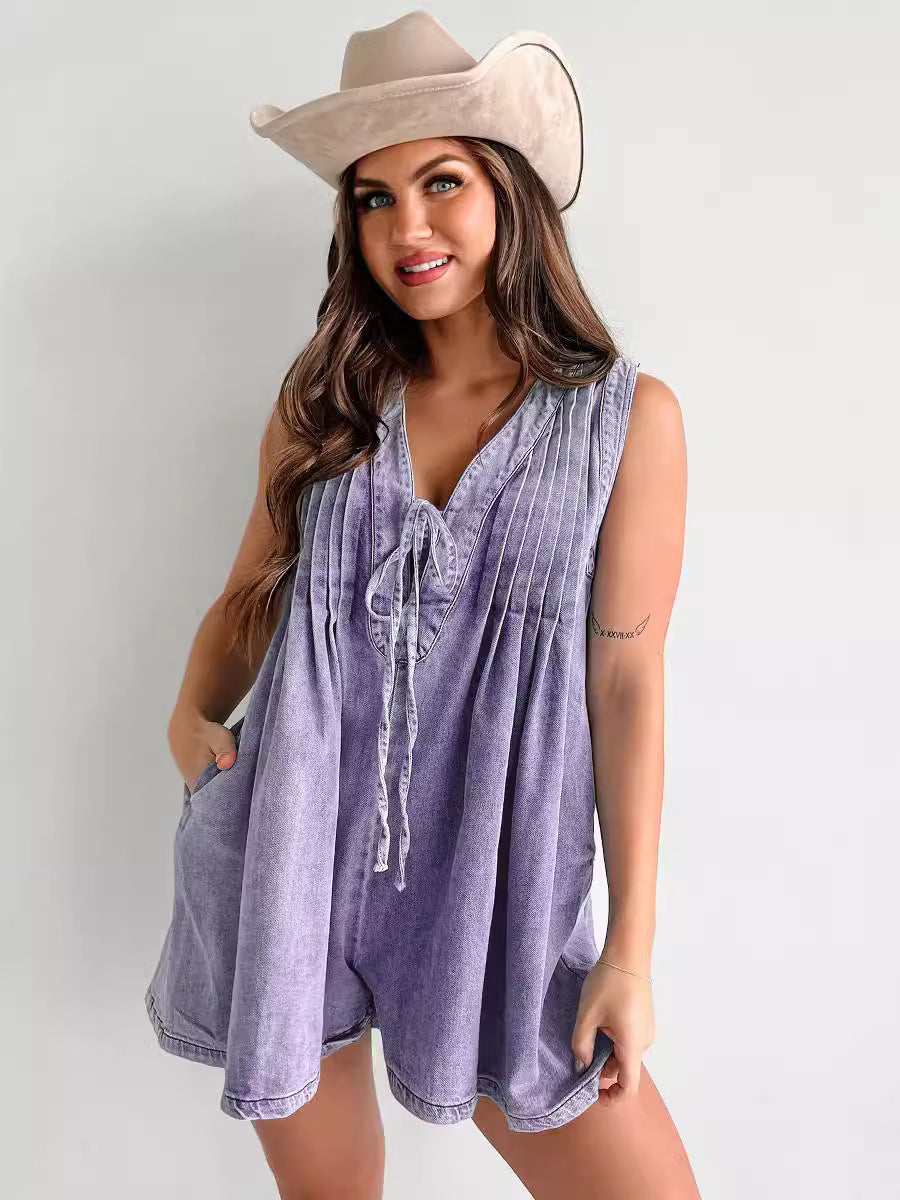 Élina – Combi-short en Jean Sans Manches
